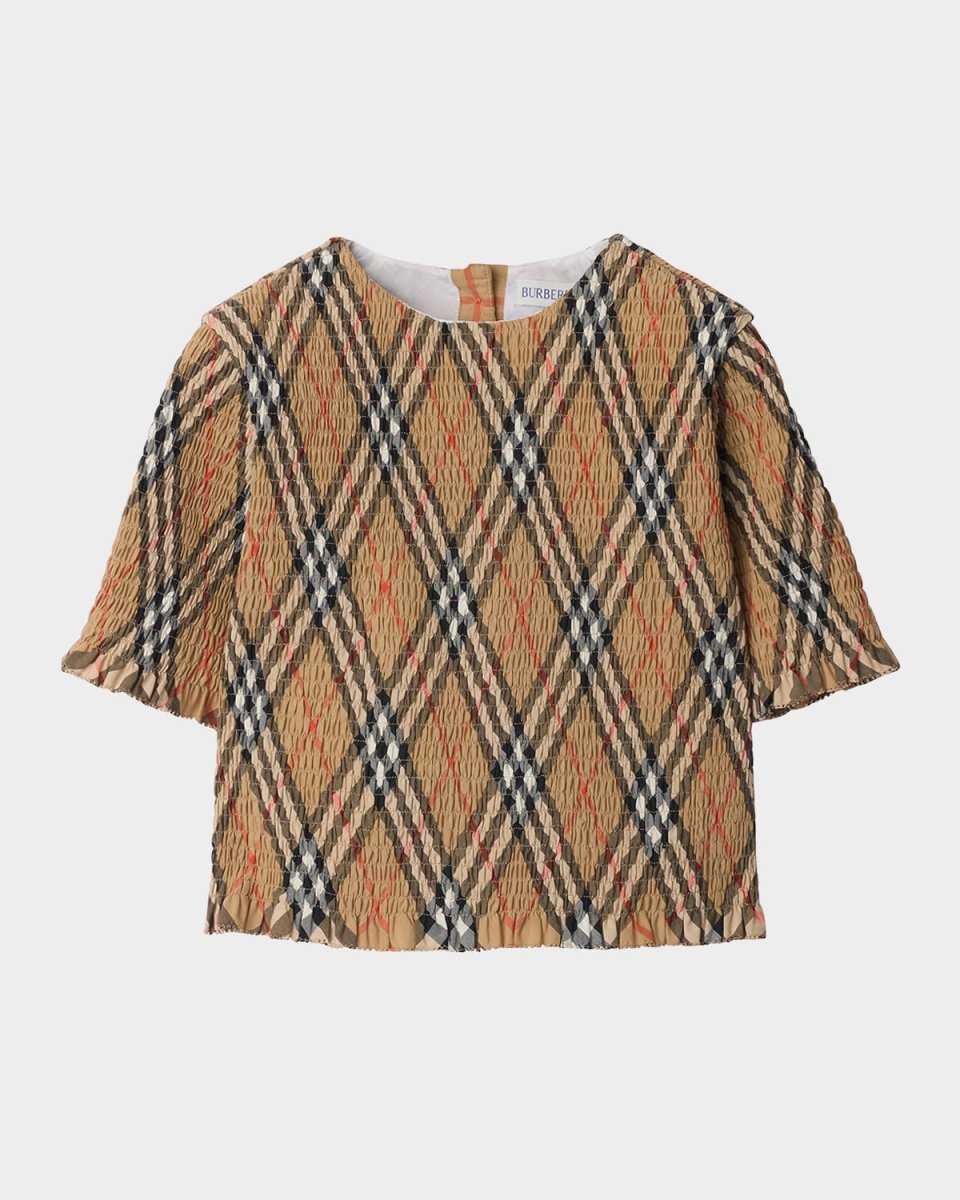 Girl's Madeline Smocked Check Ruffled Top, Size 3-1